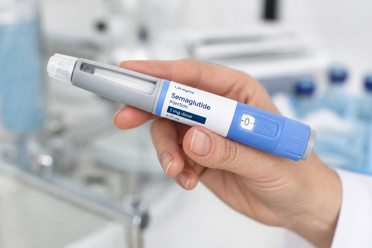 Hand holding a semaglutide injection pen